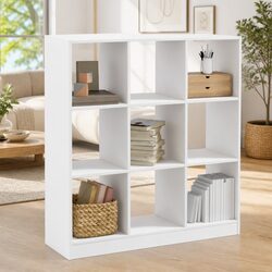 Bookcase White 102x32x108 cm Engineered Wood 9 Compartment Storage Display