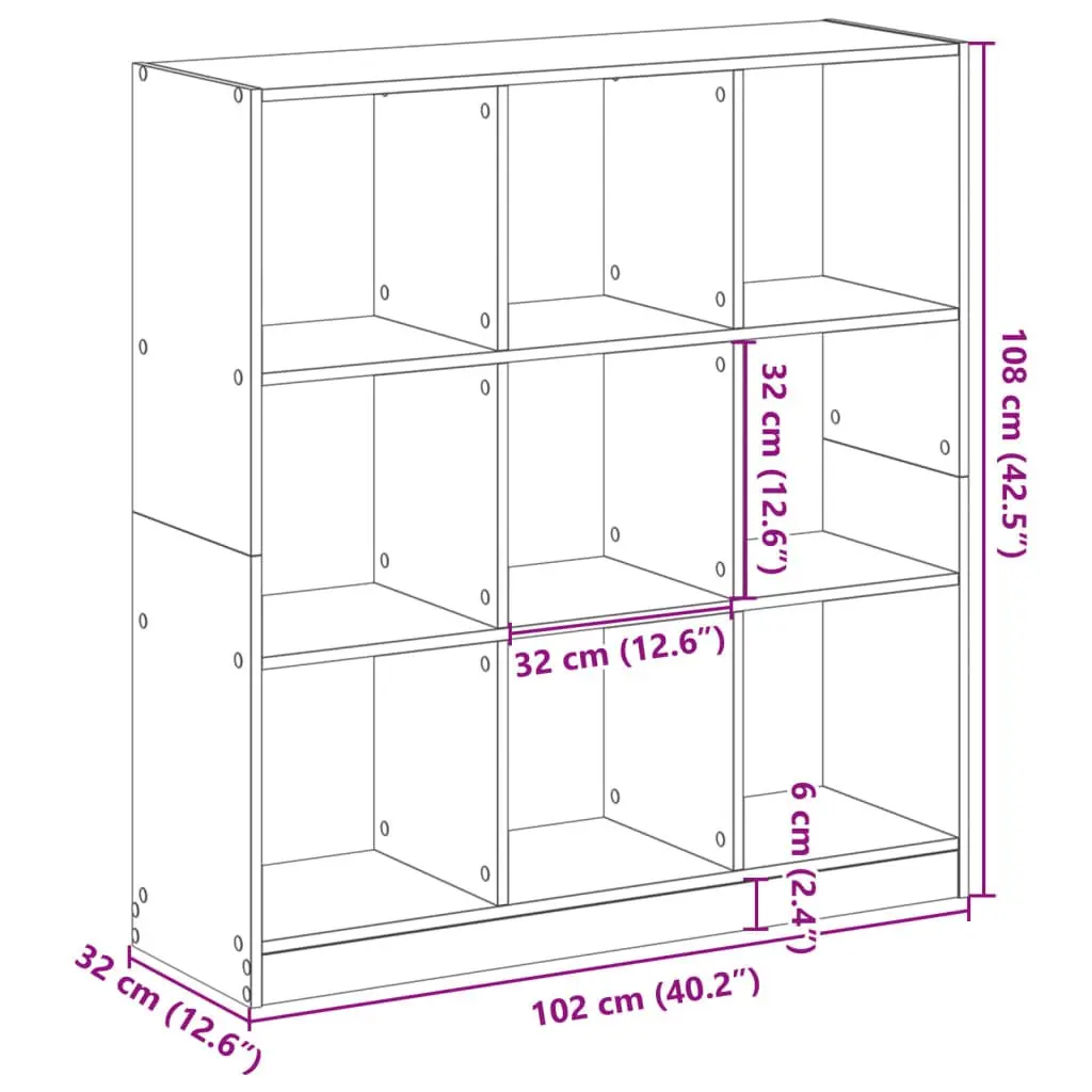 White Bookcase Engineered Wood 9 Compartment Storage Display 102cm Width 32cm Depth 108cm Height