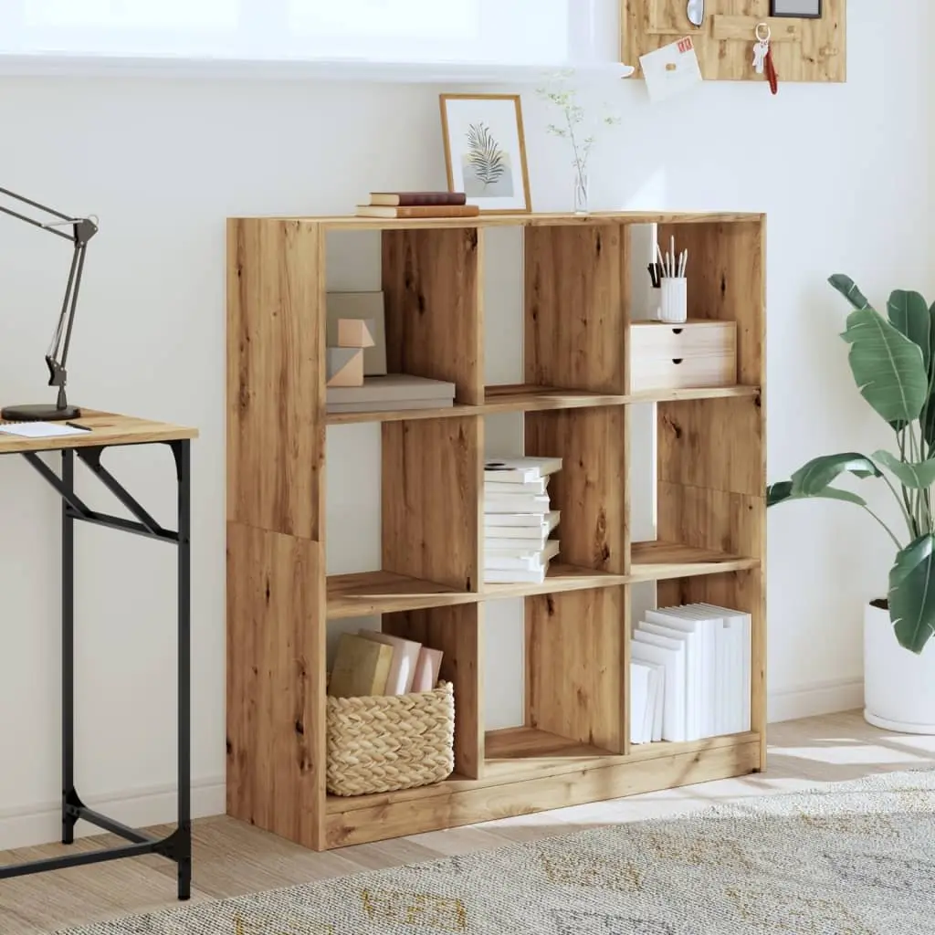 9 Compartment Storage Unit Engineered Wood Brown Bookcase Display Rack