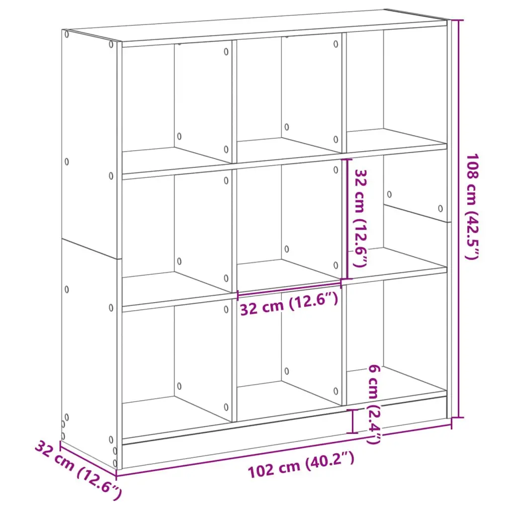 9 Compartment Storage Unit Engineered Wood Brown Bookcase Display Rack