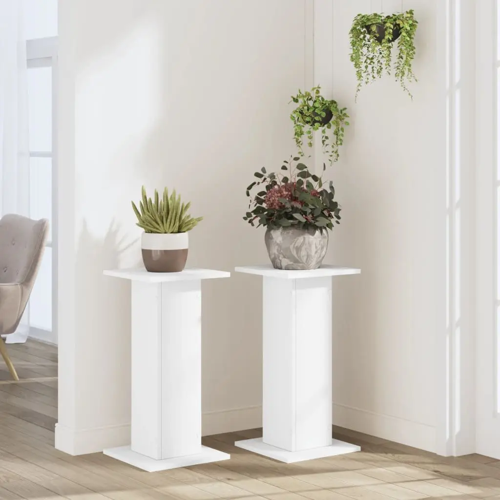 White Engineered Wood Plant Stand Set of 2 30x30x60 cm Flower Display Storage