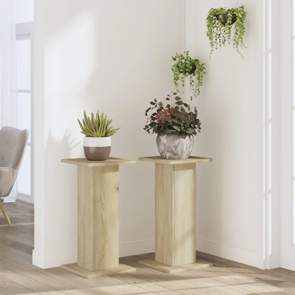 Plant Stands Engineered Wood Brown 30x30x60 cm Set of 2 Display Stands
