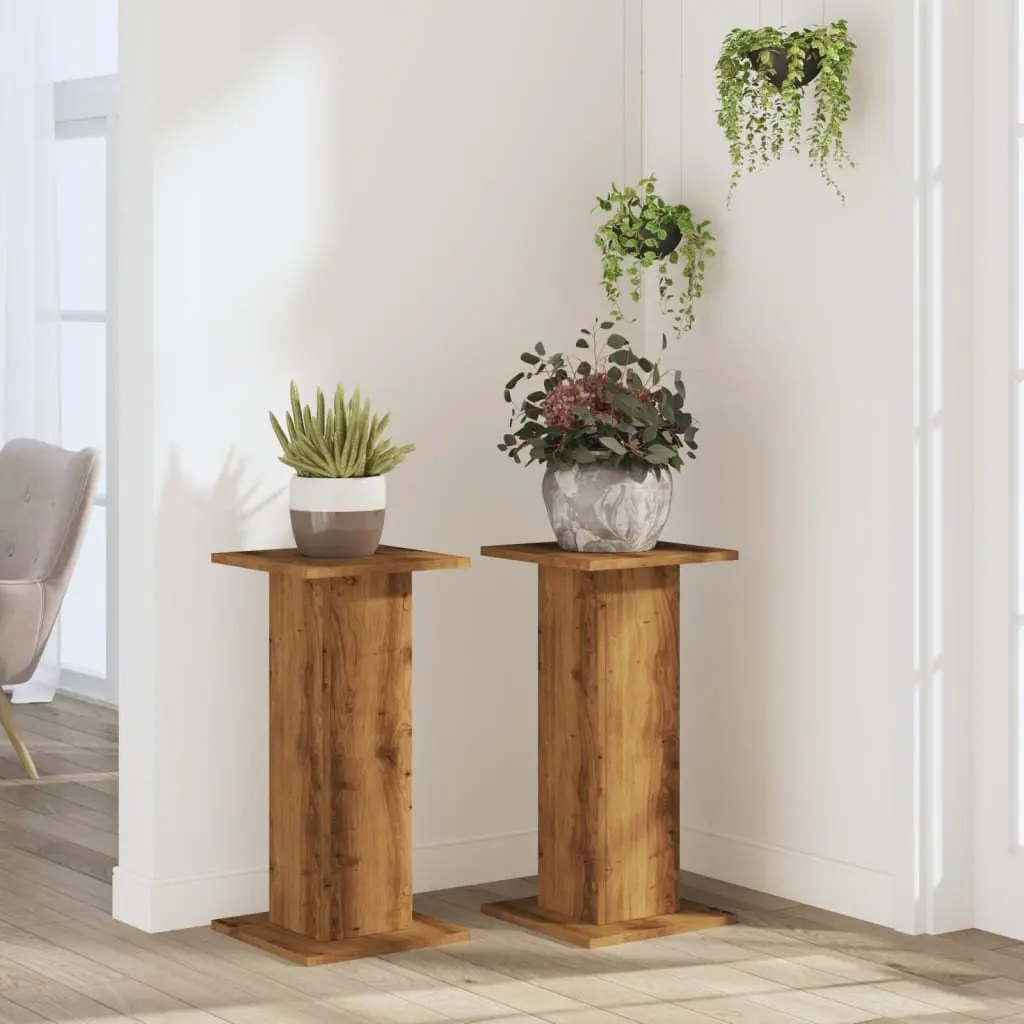 Plant Stands 2 pcs Brown Engineered Wood 30x30x60 cm Tall Display Pot Holders