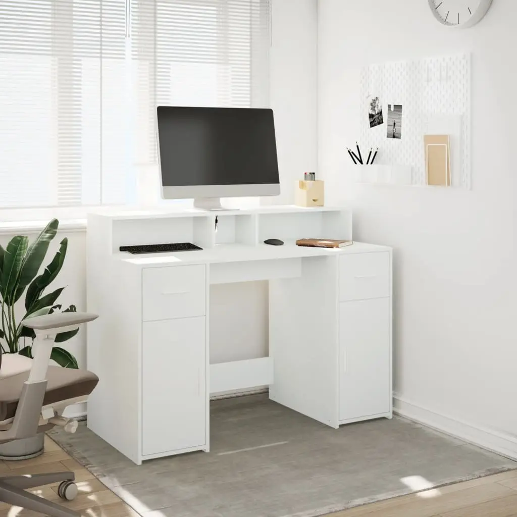White LED Desk for Home Office and Gaming
