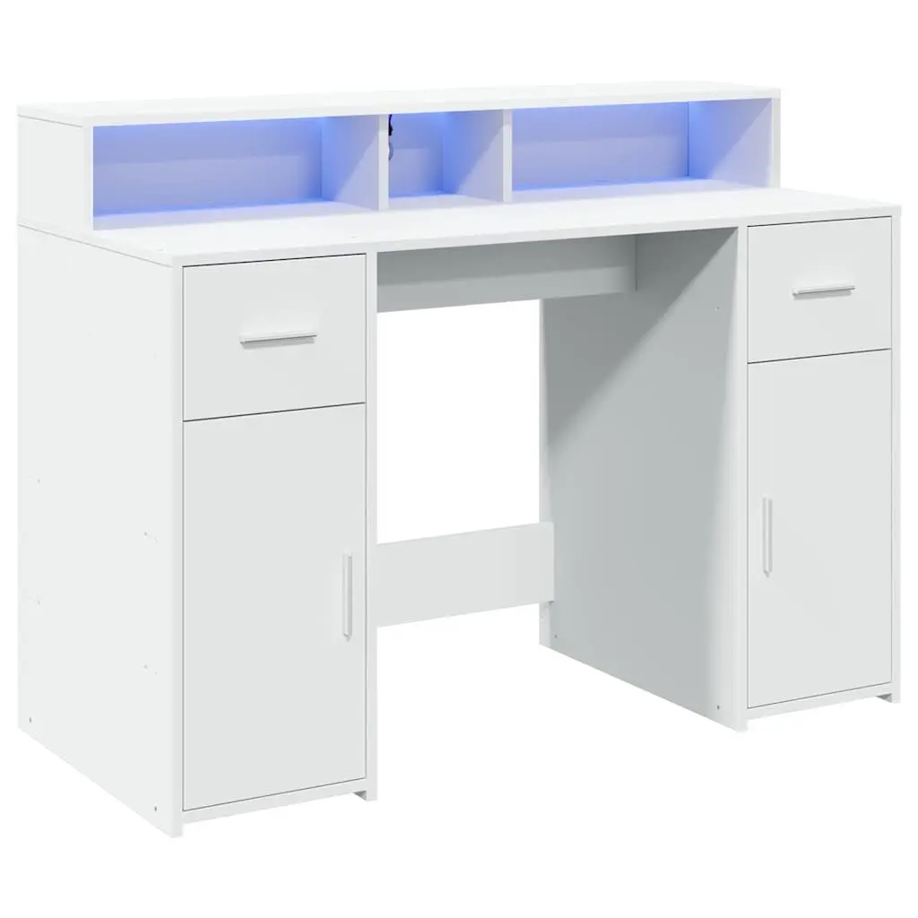 White LED Desk for Home Office and Gaming