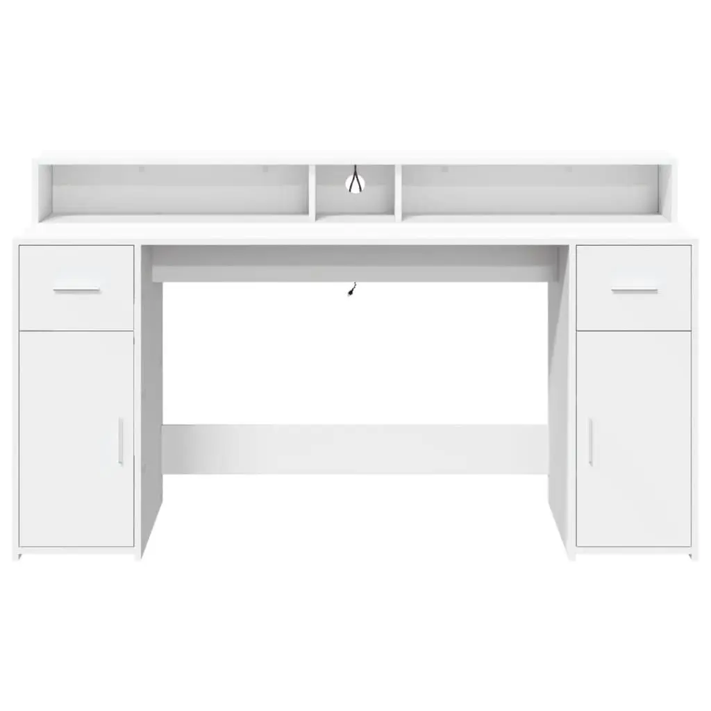 Engineered Wood Office Desk with Storage Drawers RGB LED Lights White 160Lx55Wx91H cm