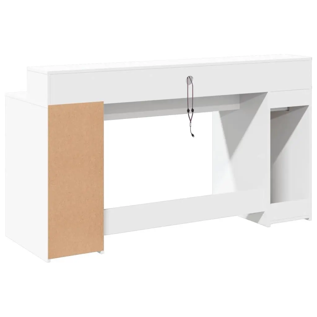Engineered Wood Office Desk with Storage Drawers RGB LED Lights White 160Lx55Wx91H cm