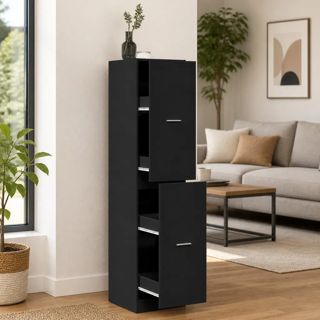 Apothecary Cabinet Engineered Wood Tall Storage Cupboard Black