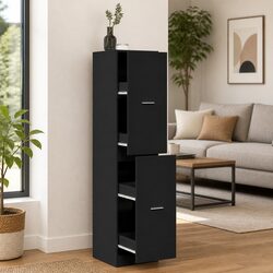 Apothecary Cabinet Black Storage Furniture Engineered Wood Tall Cupboard