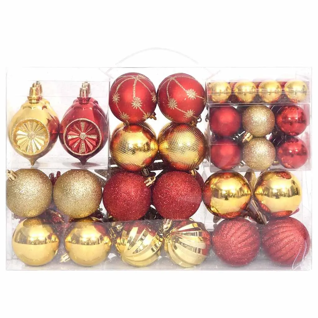 Christmas Bauble Set Shatterproof Plastic 108 Piece Gold Red Ornaments