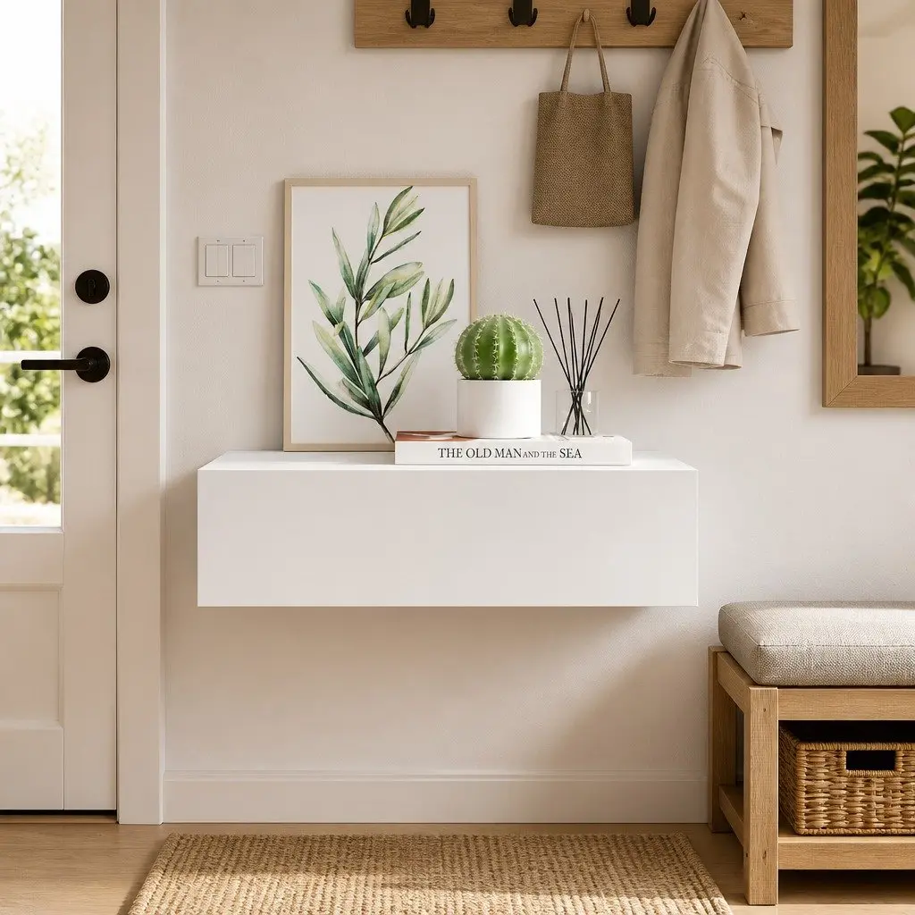 Wall-mounted Drawer Shelf MDF and Metal 40x23.5x10cm White Floating Storage Organizer