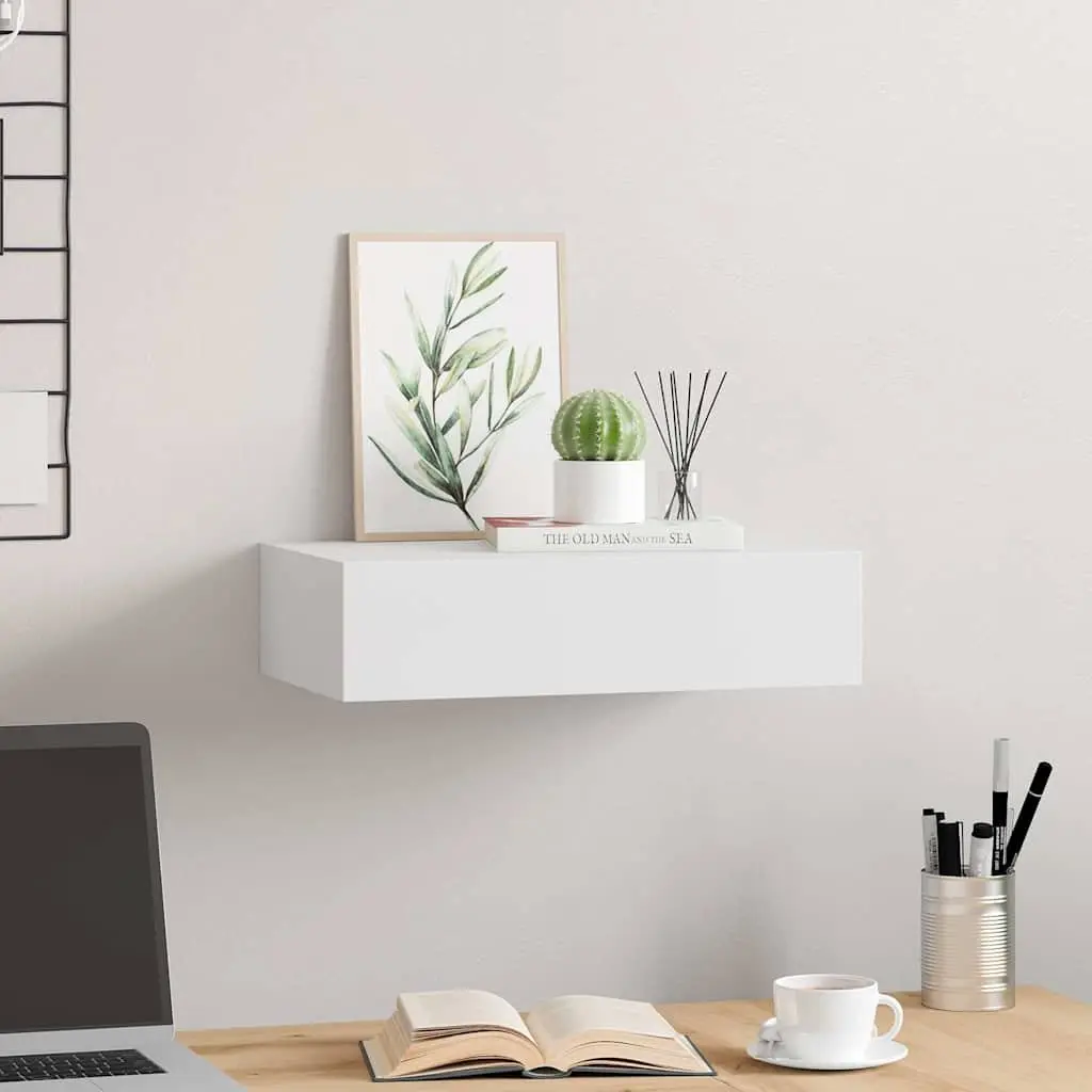 Wall-mounted Drawer Shelf MDF and Metal 40x23.5x10cm White Floating Storage Organizer