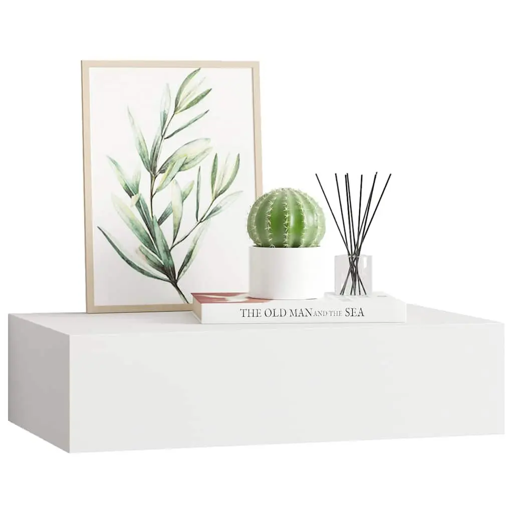 Wall-mounted Drawer Shelf MDF and Metal 40x23.5x10cm White Floating Storage Organizer