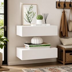 Functional Wall-Mounted Drawer Shelves - White - 2 Pack