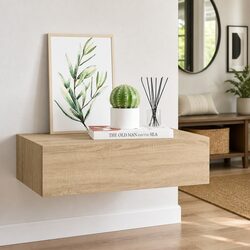 Wall-mounted Drawer Shelf Oak MDF Floating Storage Ledge Organizer 40x23.5x10cm