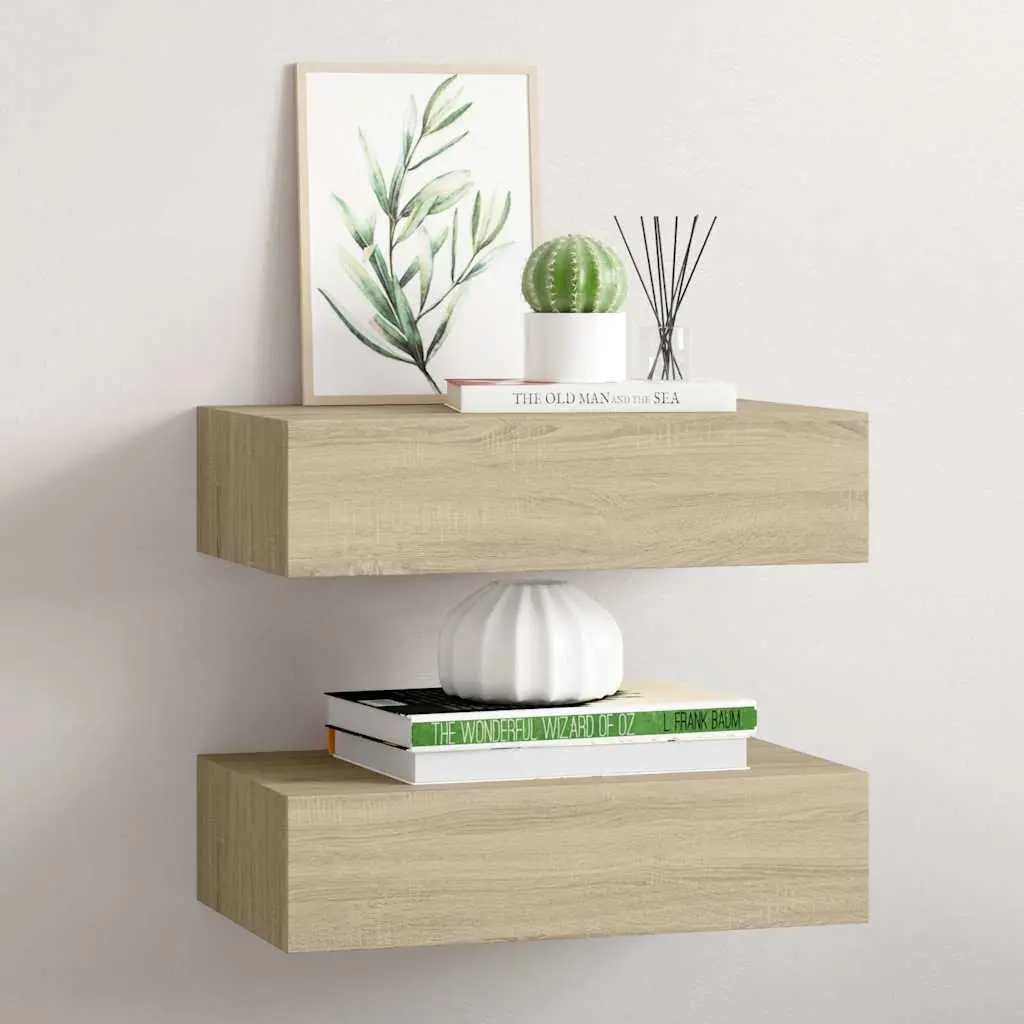 Wall-mounted Drawer Shelves MDF and Metal 40x23.5x10cm Brown Set of 2