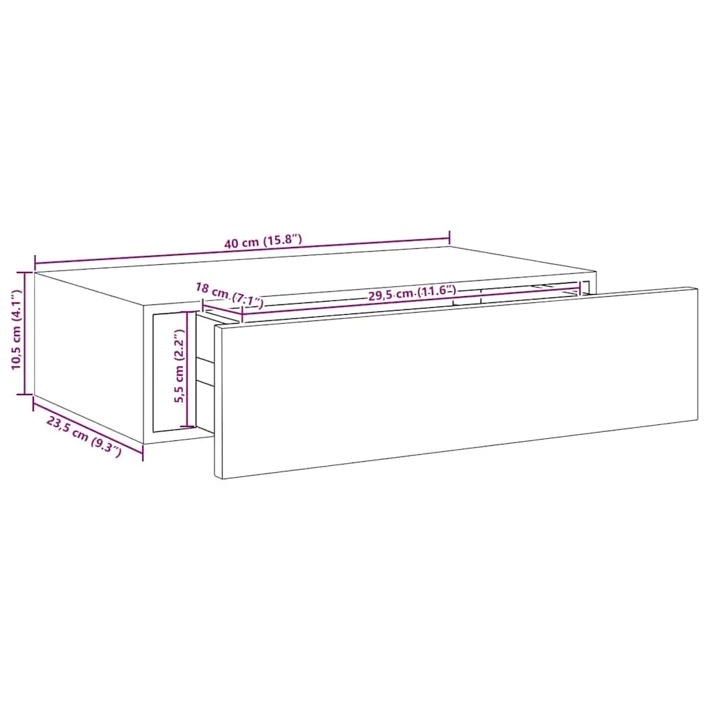Wall-mounted Drawer Shelves MDF and Metal 40x23.5x10cm Brown Set of 2