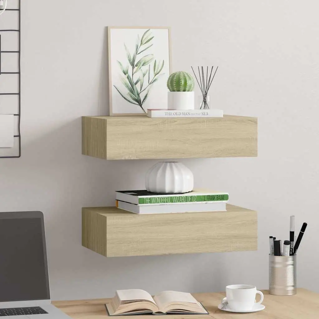 Wall-mounted Drawer Shelves MDF and Metal 40x23.5x10cm Brown Set of 2