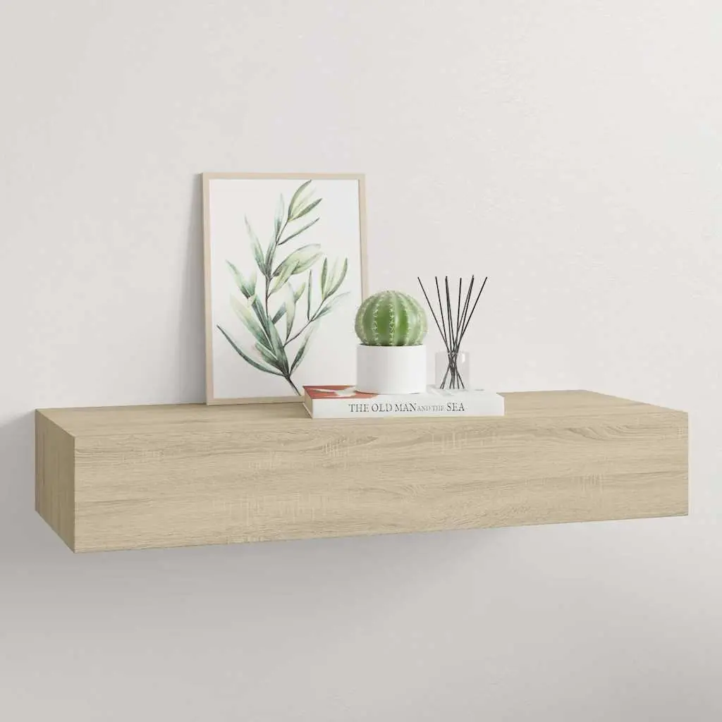 Wall-mounted Drawer Shelf Oak Brown Floating Storage 60x23.5x10cm