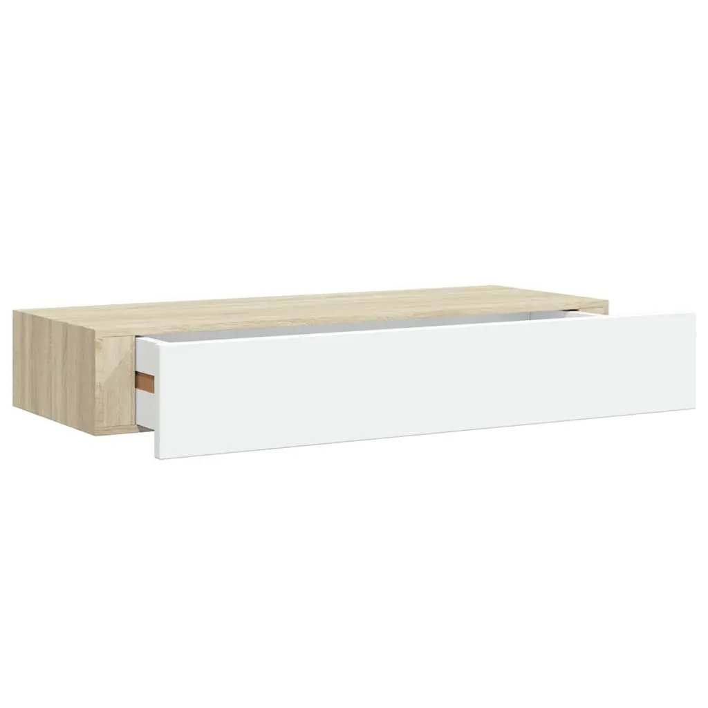 Wall Drawer Shelves MDF Floating Storage 60x23.5x10cm Oak White 2 Piece