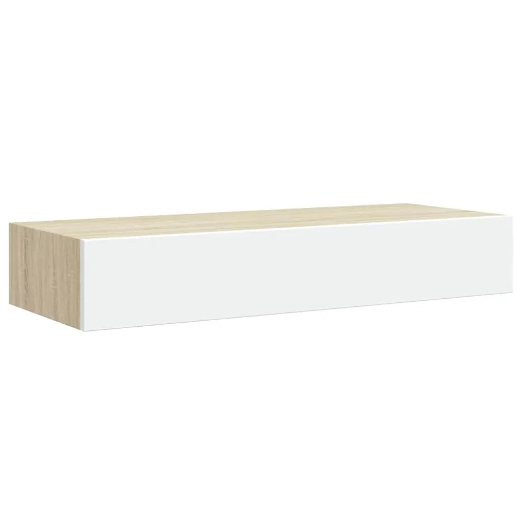 Wall Drawer Shelves MDF Floating Storage 60x23.5x10cm Oak White 2 Piece
