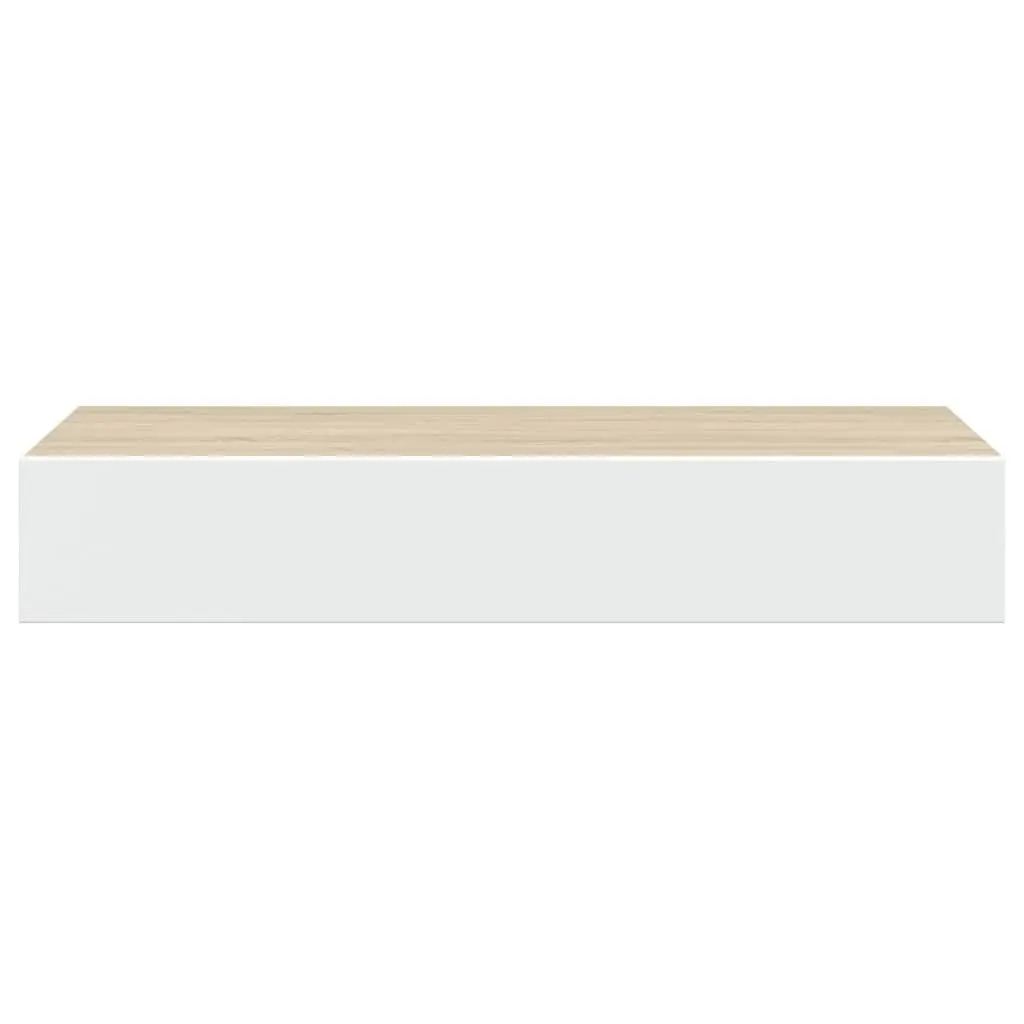 Wall Drawer Shelves MDF Floating Storage 60x23.5x10cm Oak White 2 Piece