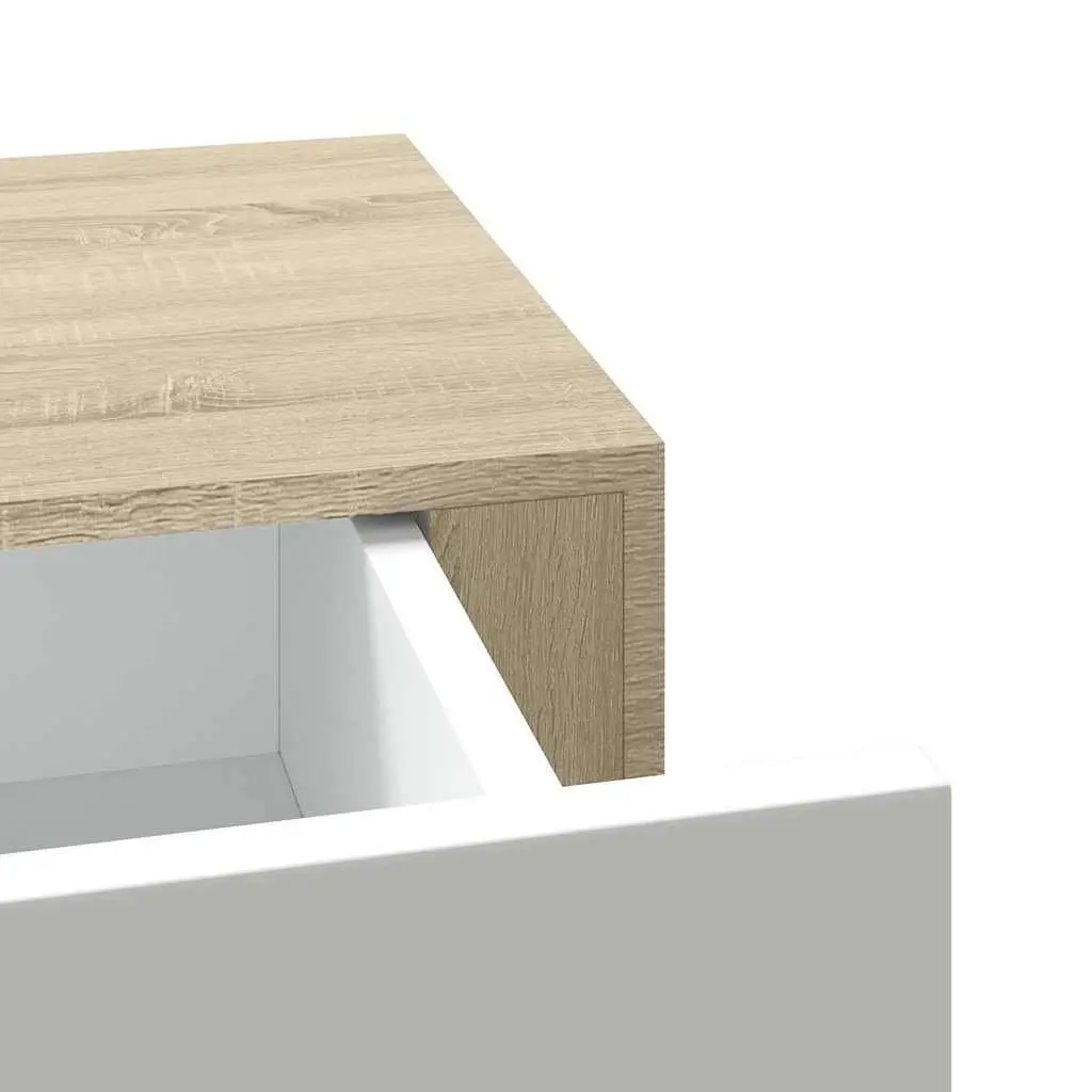 Wall Drawer Shelves MDF Floating Storage 60x23.5x10cm Oak White 2 Piece