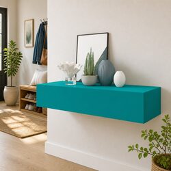 Blue Floating Shelf with Drawer for Homes