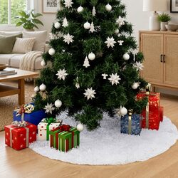 Practical 90 cm White Faux Fur Tree Skirt for Your Home