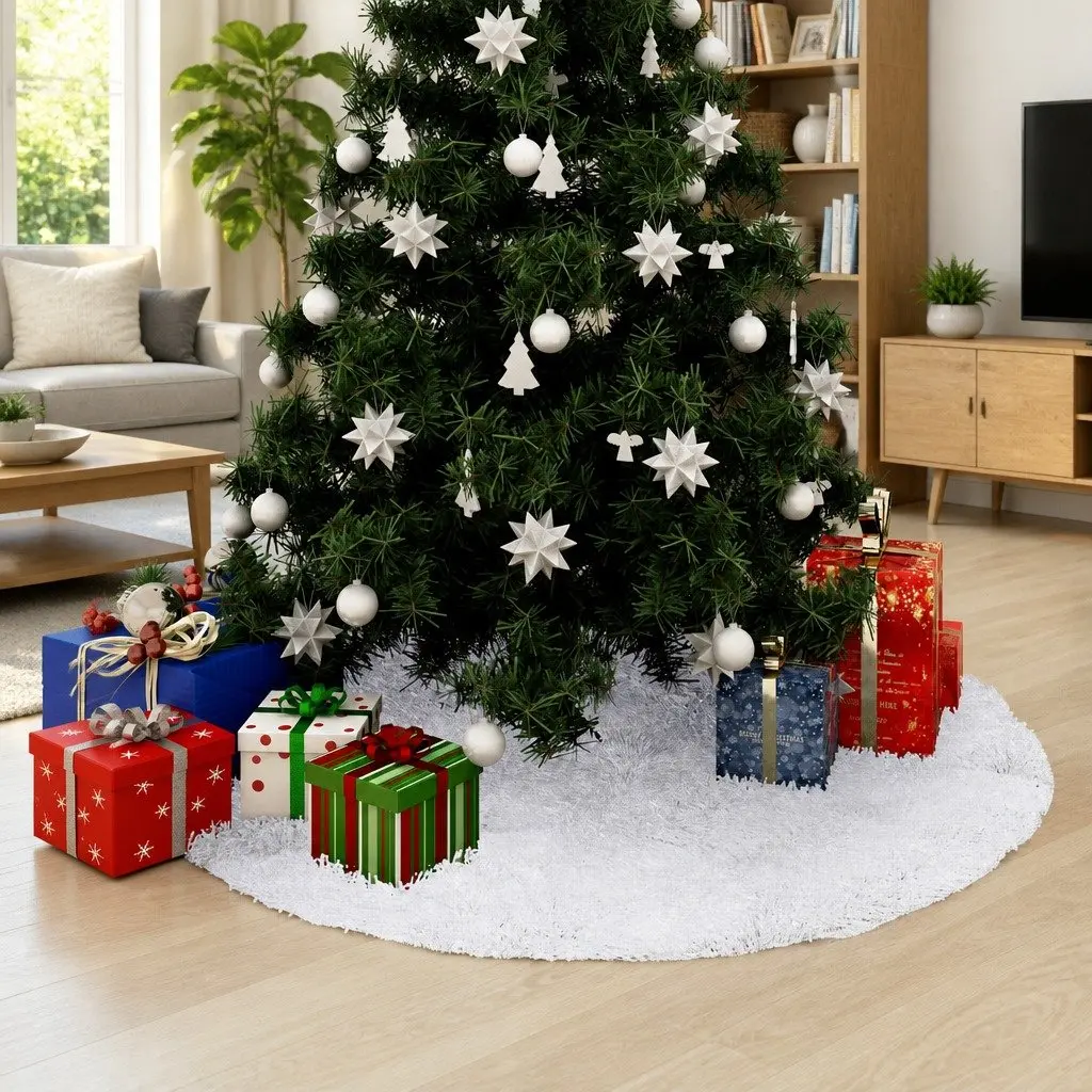 150cm White Faux Fur Tree Skirt for Holiday Use