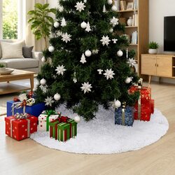 Christmas Tree Skirt White 150cm Faux Fur Base Cover Decoration Holiday Seasonal