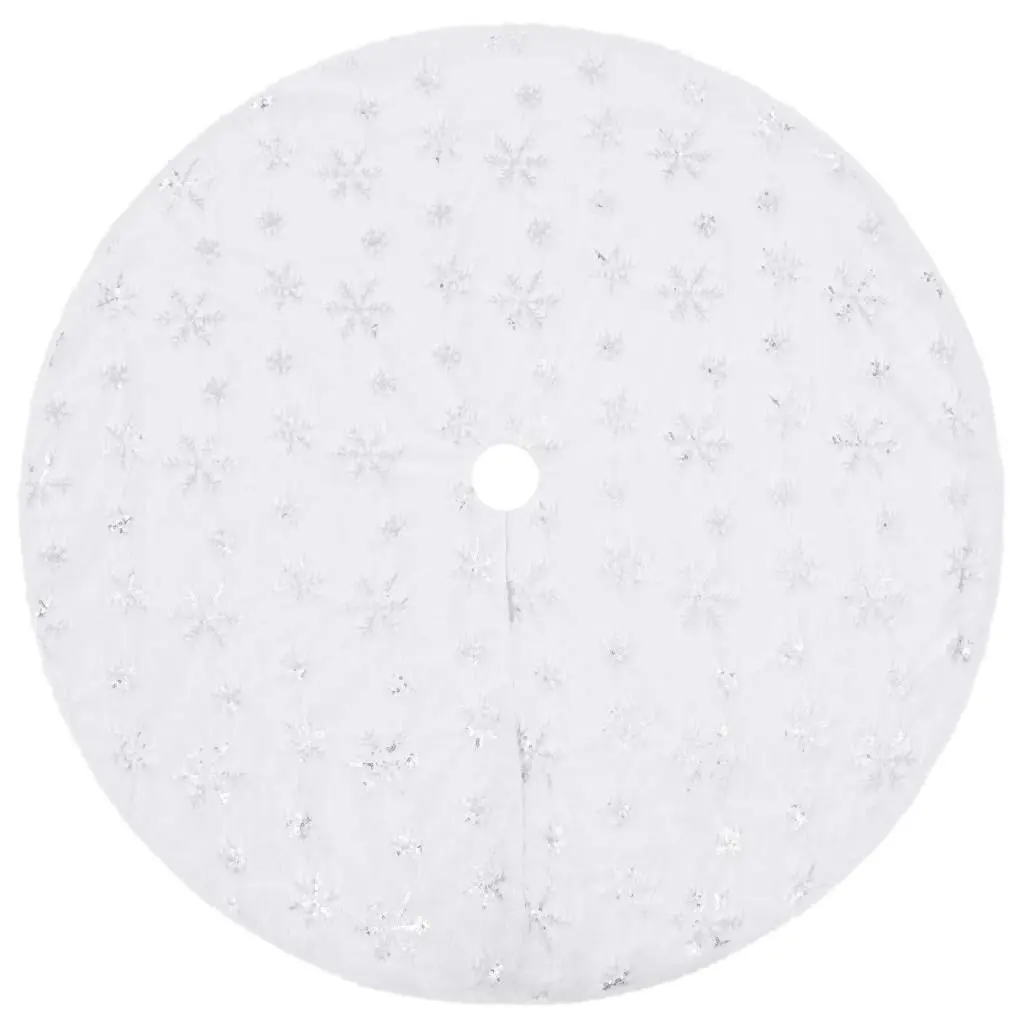 Faux Fur Christmas Tree Skirt White 90cm with Snowflake Sequin Embroidery Holiday Decoration