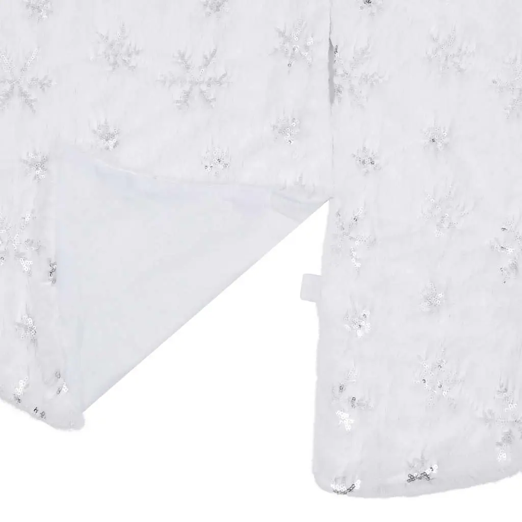 Faux Fur Christmas Tree Skirt White 90cm with Snowflake Sequin Embroidery Holiday Decoration