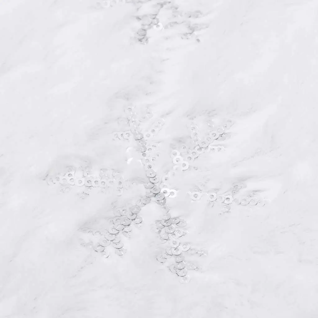 Faux Fur Christmas Tree Skirt White 90cm with Snowflake Sequin Embroidery Holiday Decoration