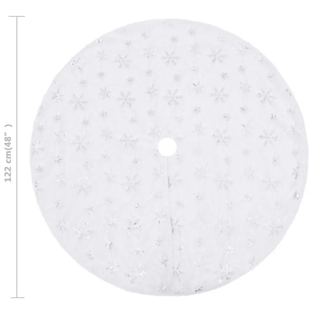 White Faux Fur Christmas Tree Skirt 122cm with Snowflake Sequin Embroidery Holiday Decor