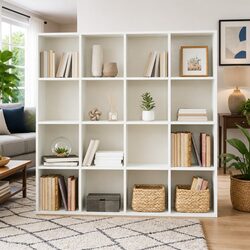 Book Cabinet White 137.5x29x137.5 cm Storage Shelving Unit 16 Compartments