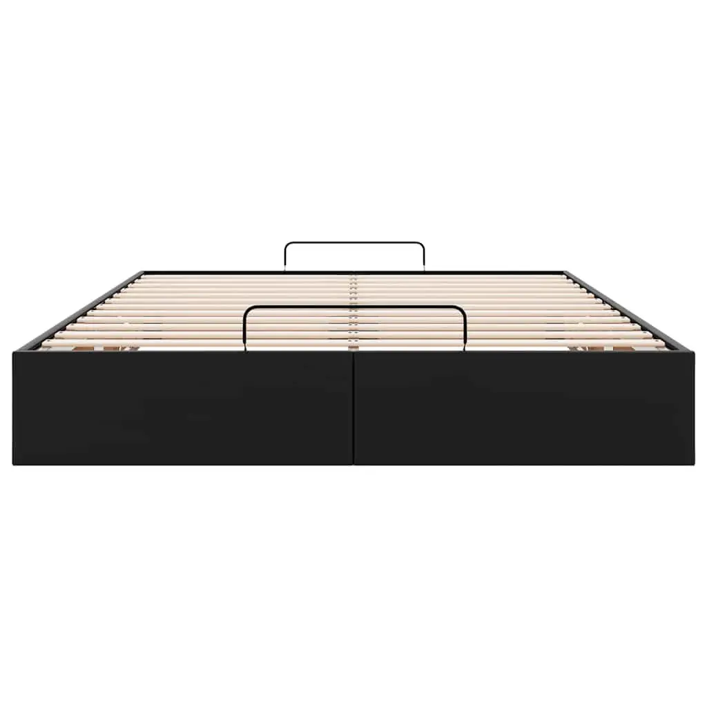 Ottoman Storage Bed Frame Double Black Faux Leather Lift-Up Hydraulic Base