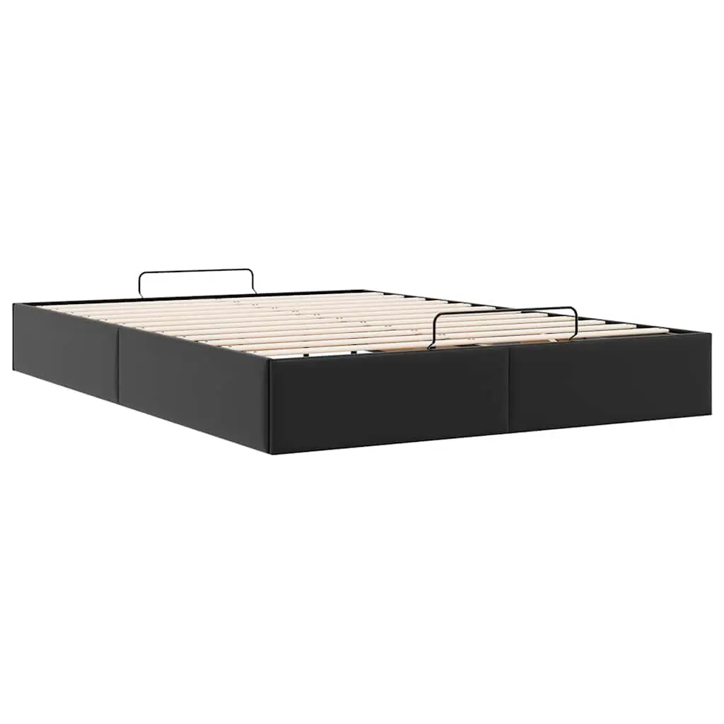 Ottoman Storage Bed Frame Double Black Faux Leather Lift-Up Hydraulic Base