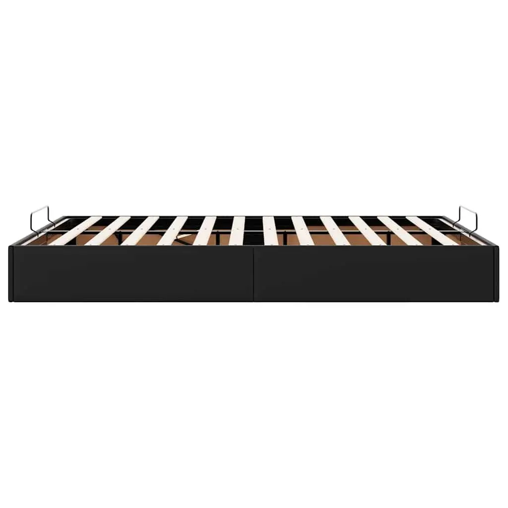 Ottoman Storage Bed Frame Double Black Faux Leather Lift-Up Hydraulic Base