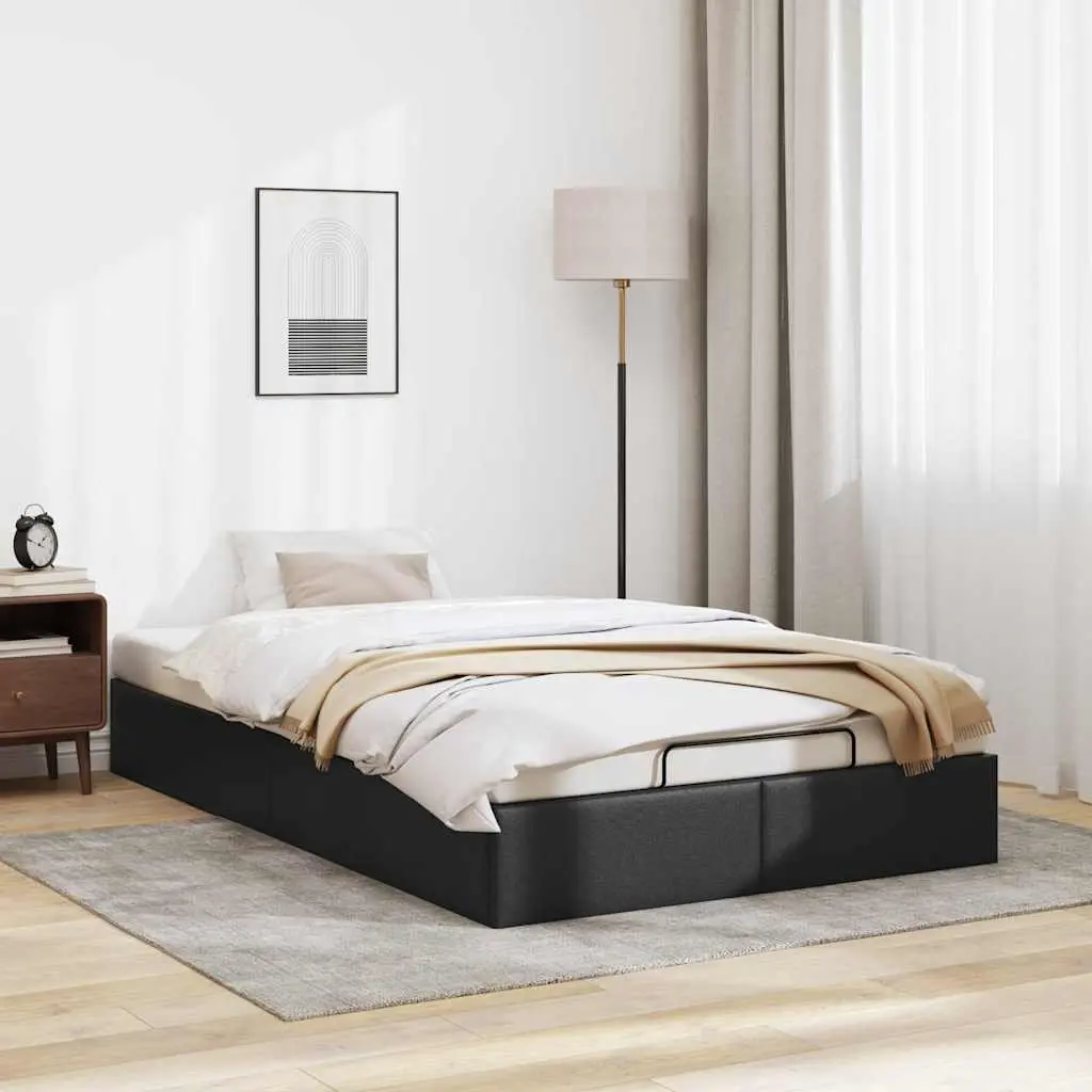 Ottoman Storage Bed Frame Faux Leather King Single Black Hydraulic Lift Mechanism