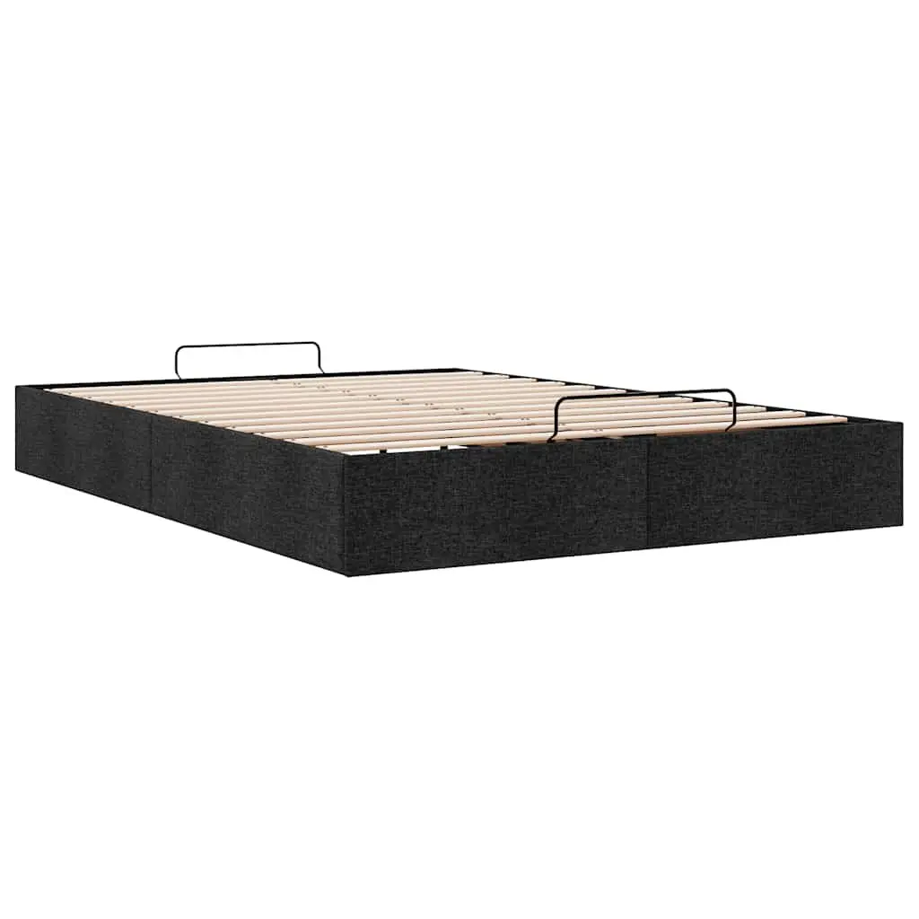 Ottoman Storage Bed Frame Double Polyester Fabric Black Lift-Up Mechanism