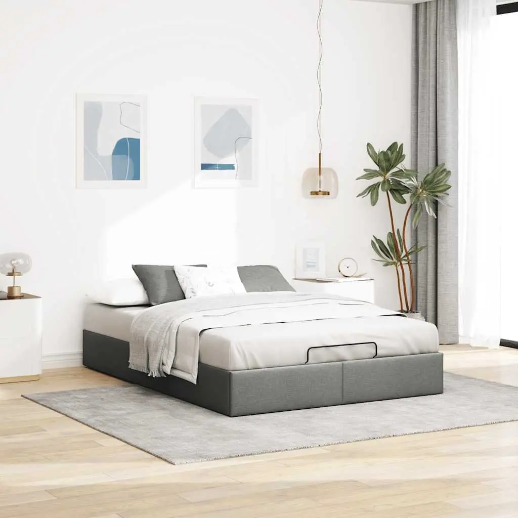 Queen Ottoman Storage Bed Frame Grey Fabric Lift-Up Base Bedroom Furniture
