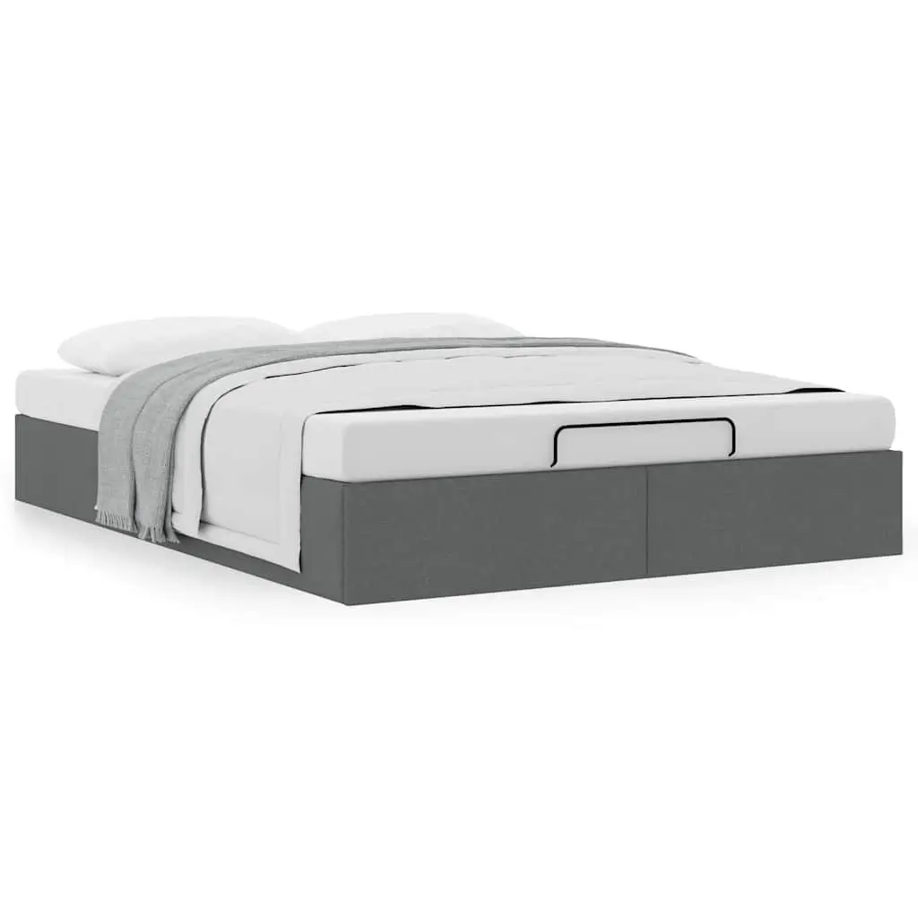 Queen Ottoman Storage Bed Frame Grey Fabric Lift-Up Base Bedroom Furniture