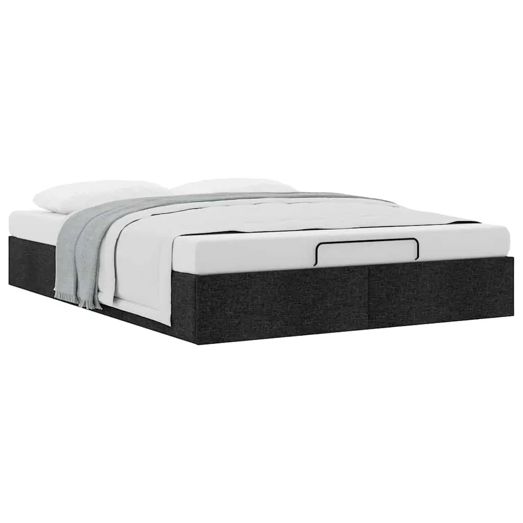 Queen Ottoman Storage Bed Frame Polyester Fabric Upholstered Black Slatted Base
