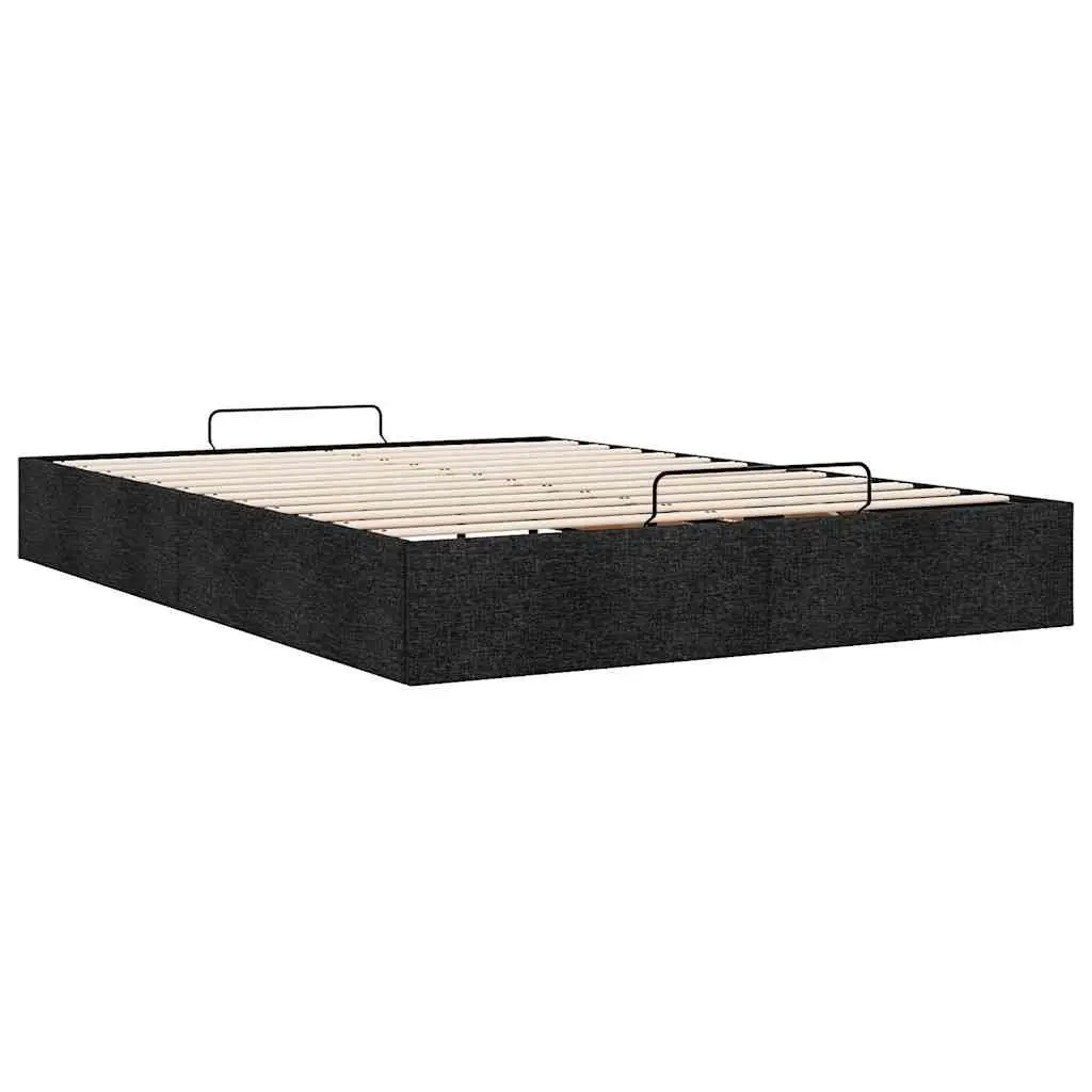 Queen Ottoman Storage Bed Frame Polyester Fabric Upholstered Black Slatted Base