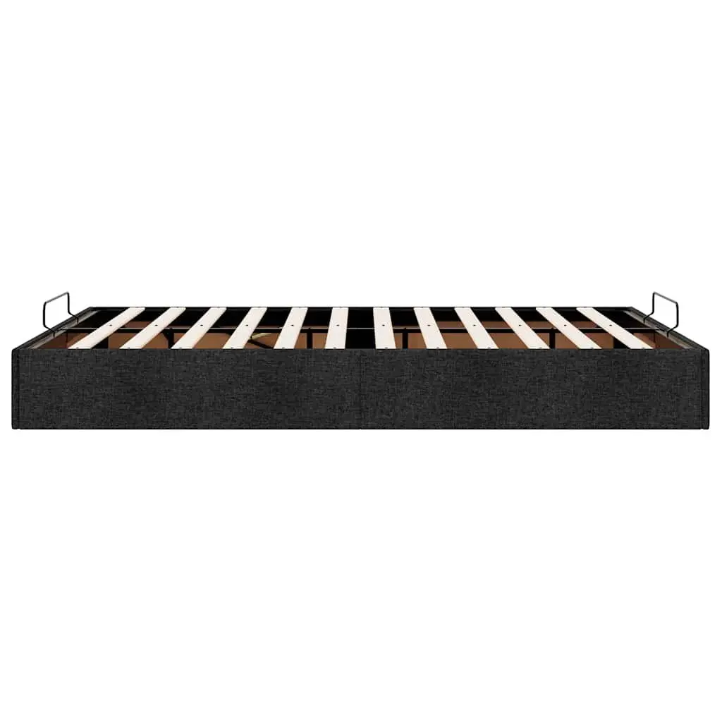 Queen Ottoman Storage Bed Frame Polyester Fabric Upholstered Black Slatted Base