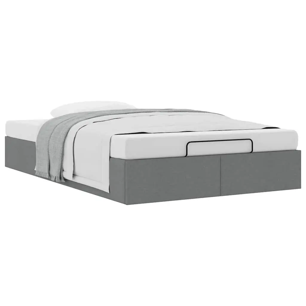 King Single Ottoman Bed Frame with Hydraulic Lift Grey Polyester Fabric and Under Bed Storage