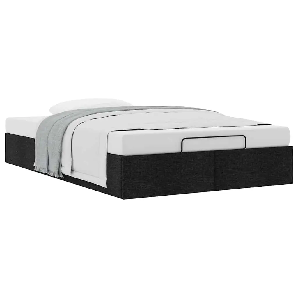King Single Ottoman Storage Bed Frame Polyester Fabric Black Lift-Up Base
