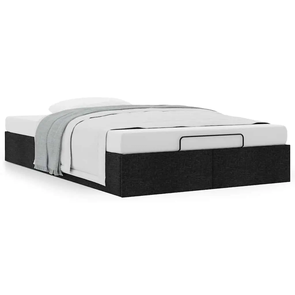 King Single Ottoman Storage Bed Frame Polyester Fabric Black Lift-Up Base