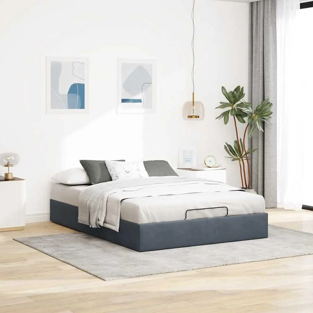 Double Size Ottoman Bed Frame Velvet Dark Grey Hydraulic Lift with Storage